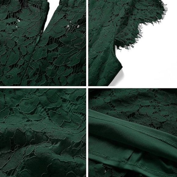 🎉HP | NWT✨ Elegant Dark Emerald Green Floral Lace Boutique Cocktail Shift Dress - Picture 4 of 5